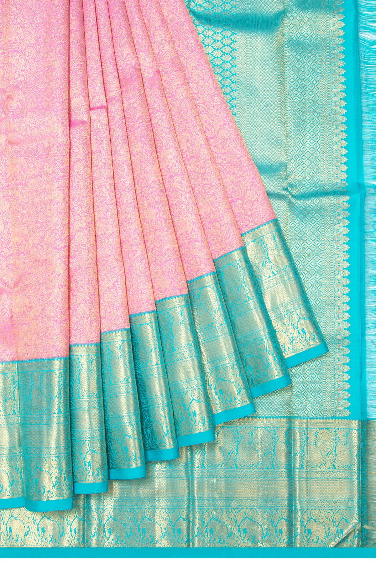 Kanchipuram Silk Vanasingaram Brocade Baby Pink Saree