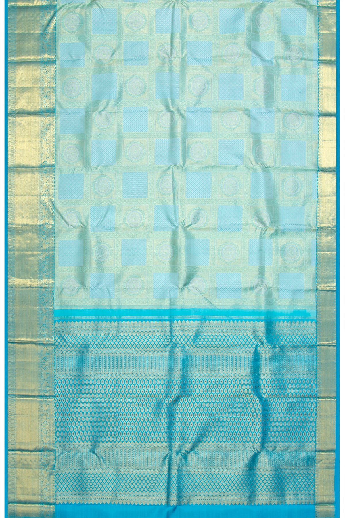 Kanchipuram Silk Checks And Brocade Pastel Blue Saree