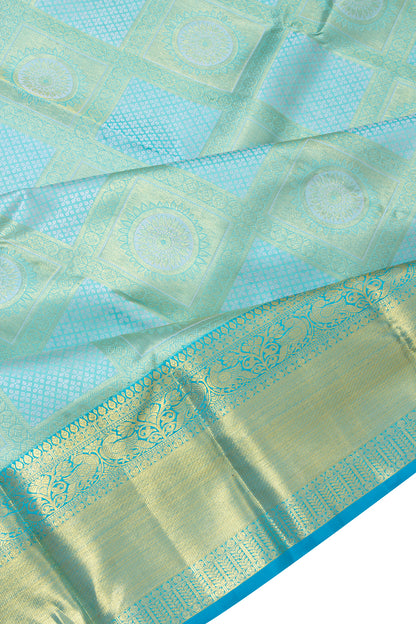Kanchipuram Silk Checks And Brocade Pastel Blue Saree