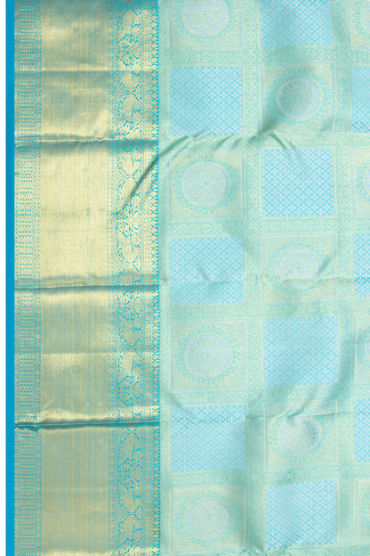Kanchipuram Silk Checks And Brocade Pastel Blue Saree
