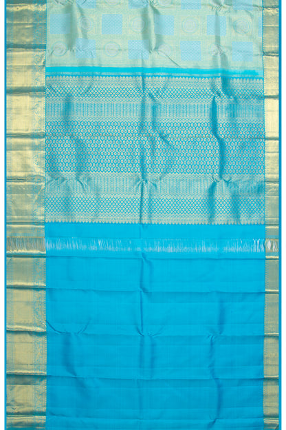 Kanchipuram Silk Checks And Brocade Pastel Blue Saree