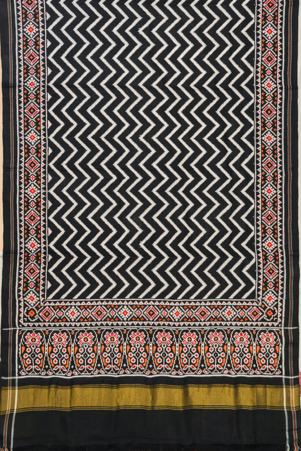 Patan Patola Silk Double Ikat Chevron Black Saree