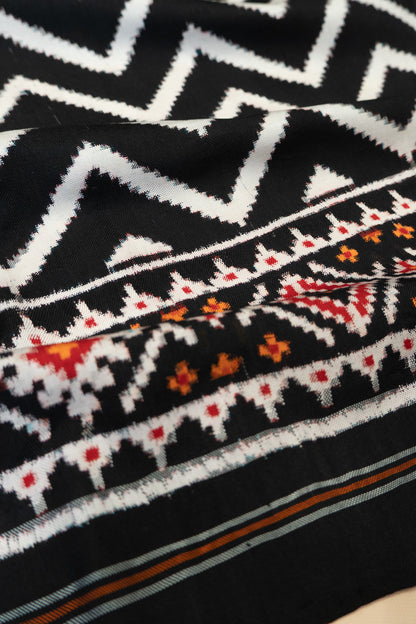 Patan Patola Silk Double Ikat Chevron Black Saree