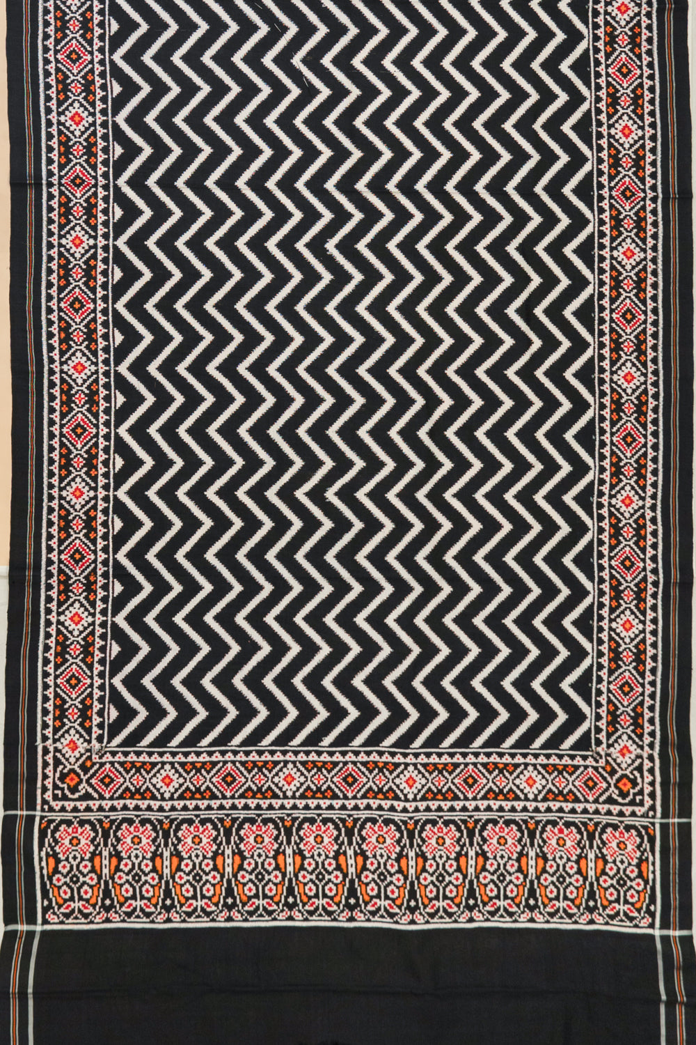 Patan Patola Silk Double Ikat Chevron Black Saree
