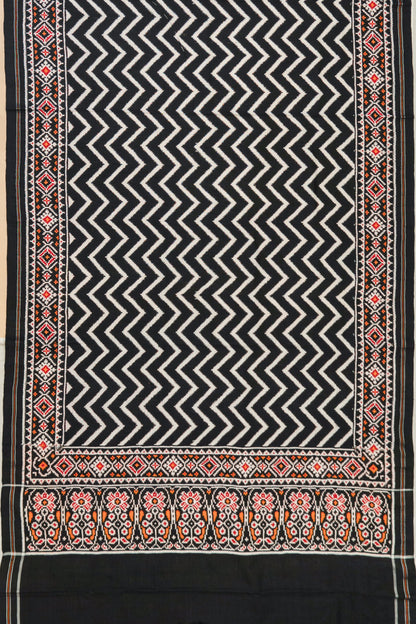 Patan Patola Silk Double Ikat Chevron Black Saree