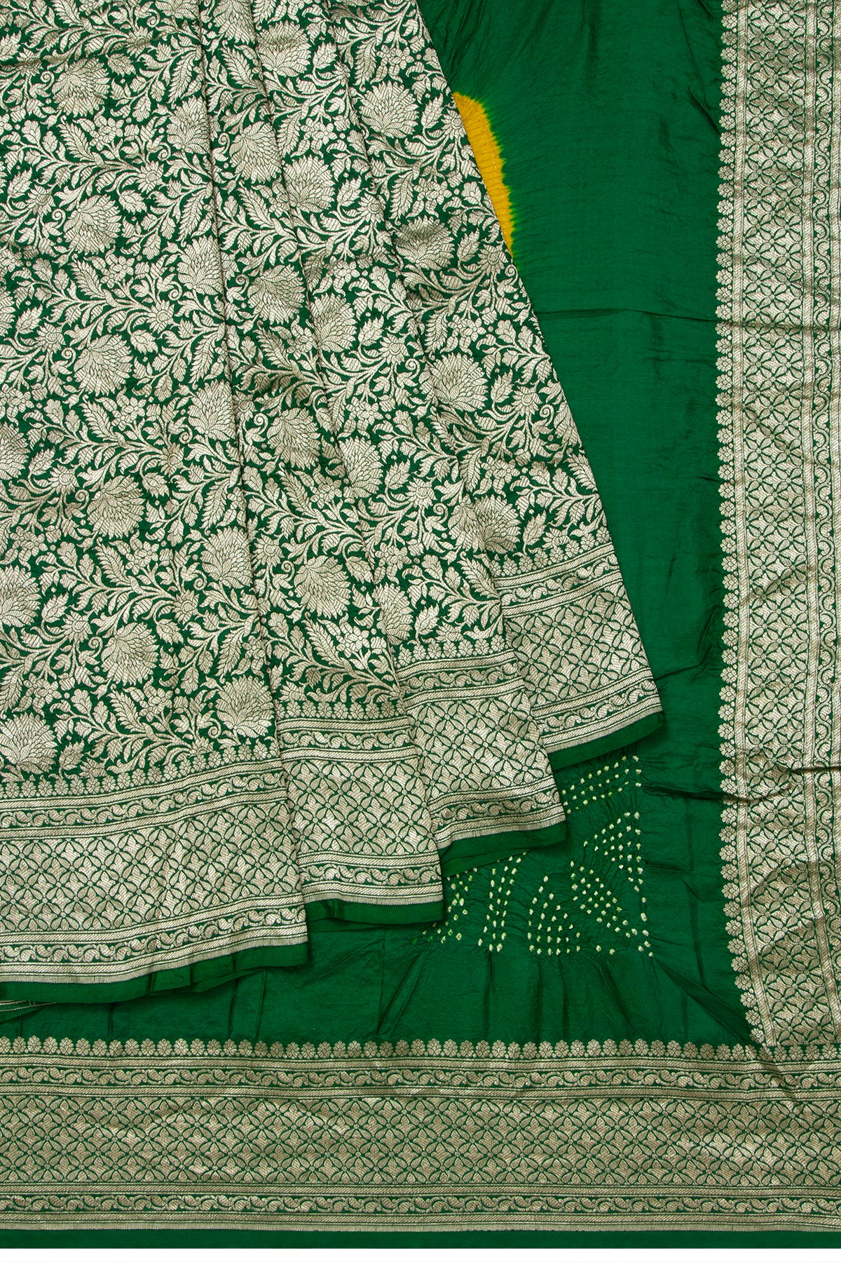 Banarasi Georgette Brocade Green Saree With Bandhani Pallu