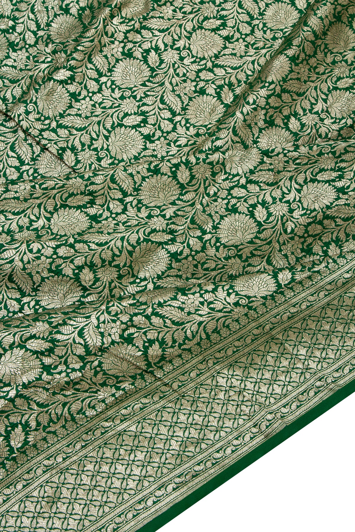 Banarasi Georgette Brocade Green Saree With Bandhani Pallu