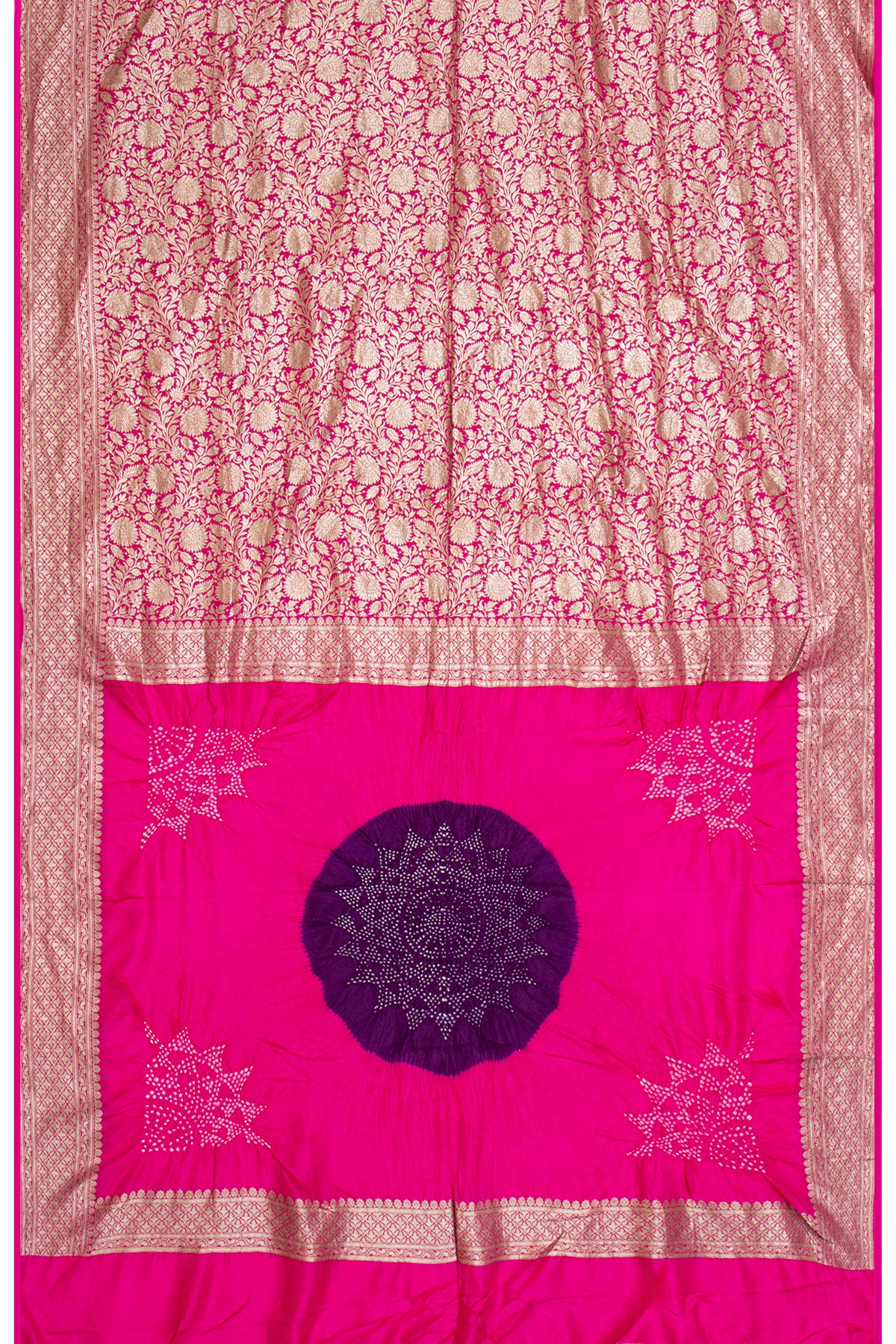 Banarasi Georgette Brocade Pink Saree With Bandhani Pallu