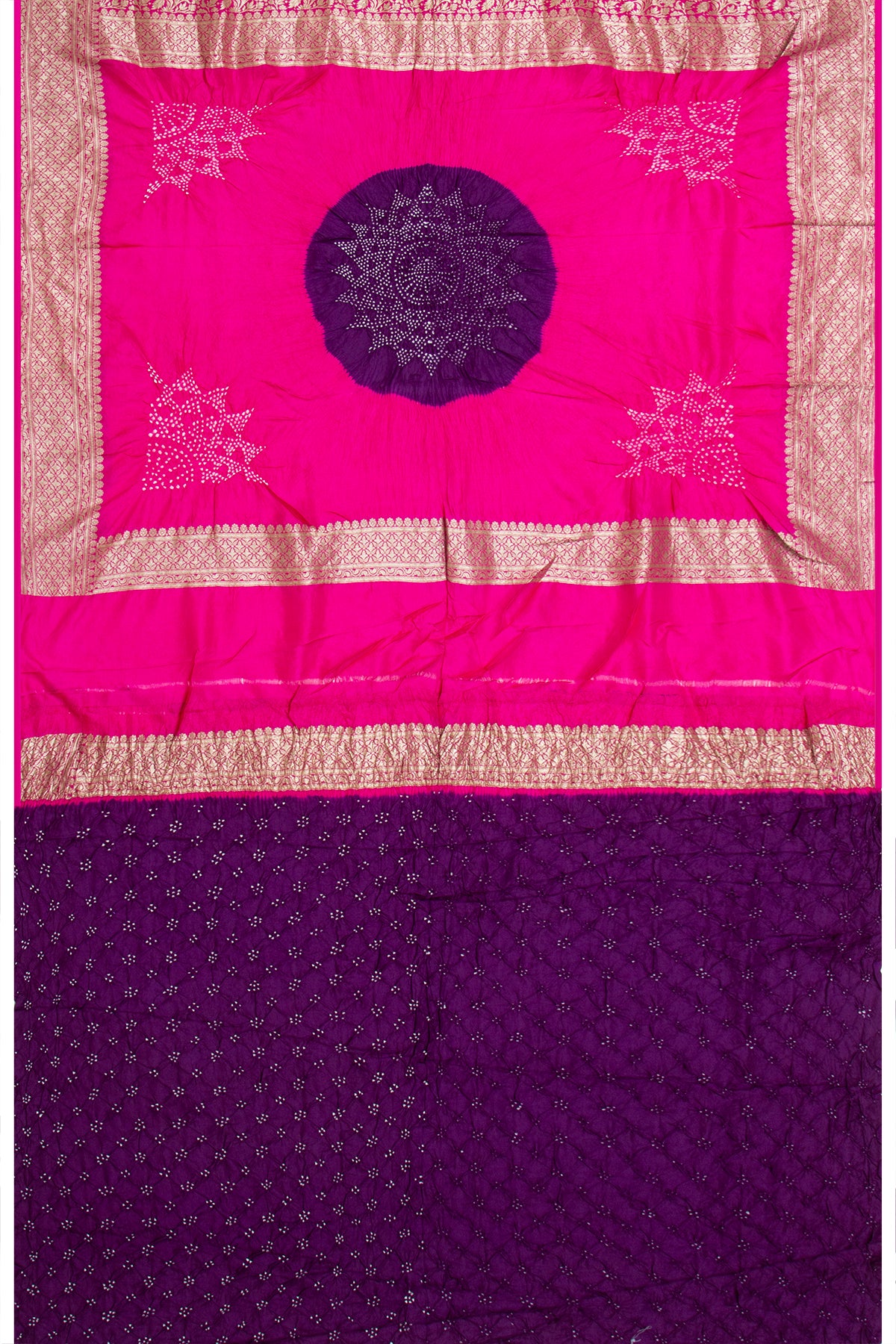 Banarasi Georgette Brocade Pink Saree With Bandhani Pallu