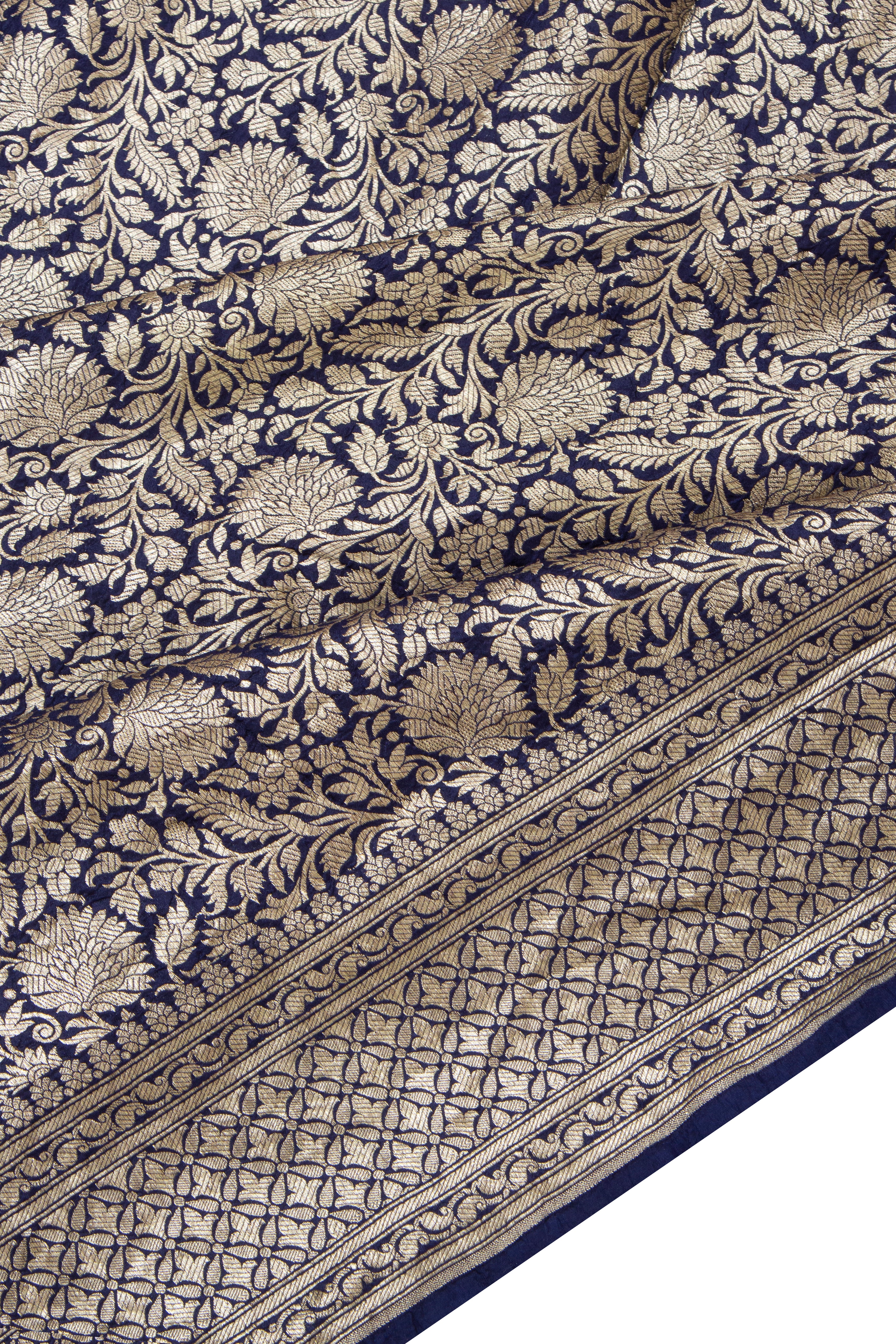 Banarasi Georgette Brocade Dark Blue Saree With Bandhani Pallu