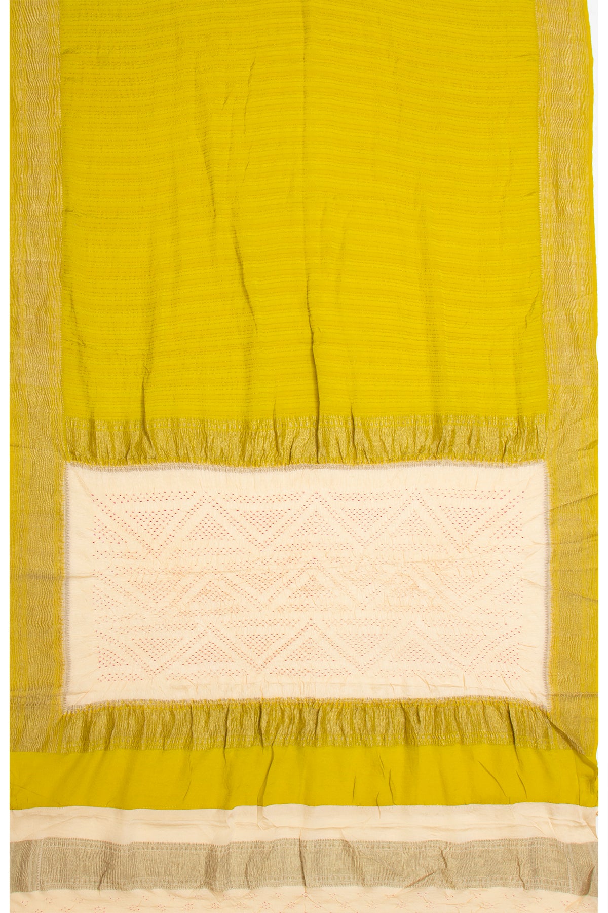 Georgette Vertical Lines Mehandi Green Saree With Bandhani Pallu