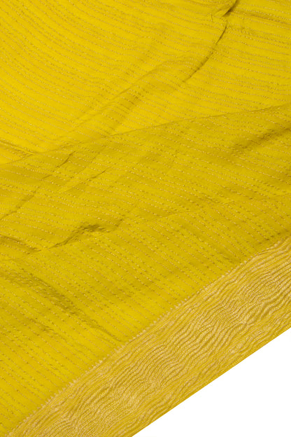 Georgette Vertical Lines Mehandi Green Saree With Bandhani Pallu