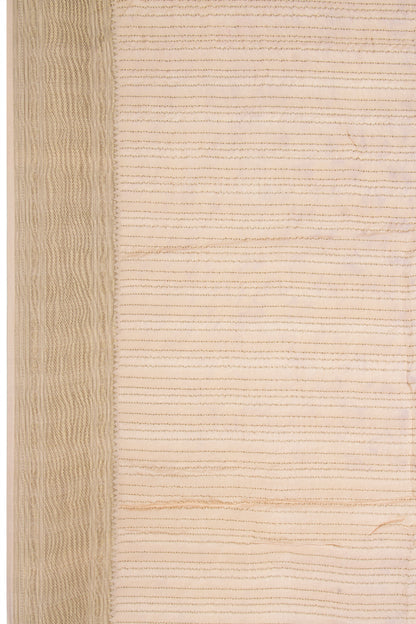 Georgette Vertical Lines Cream Saree With Bandhani Pallu
