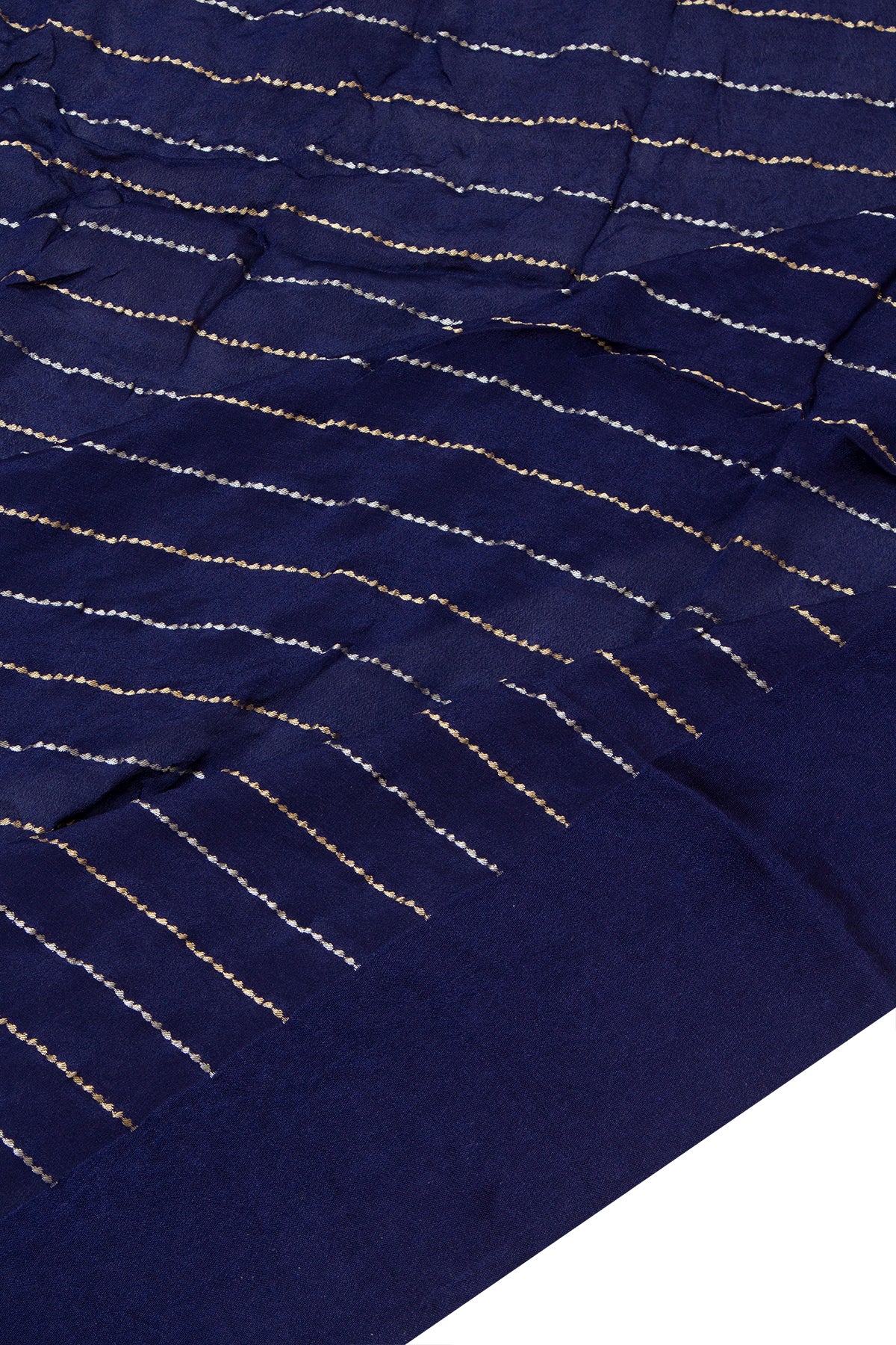 Georgette Vertical Lines Dark Blue Saree With Bandhani Pallu