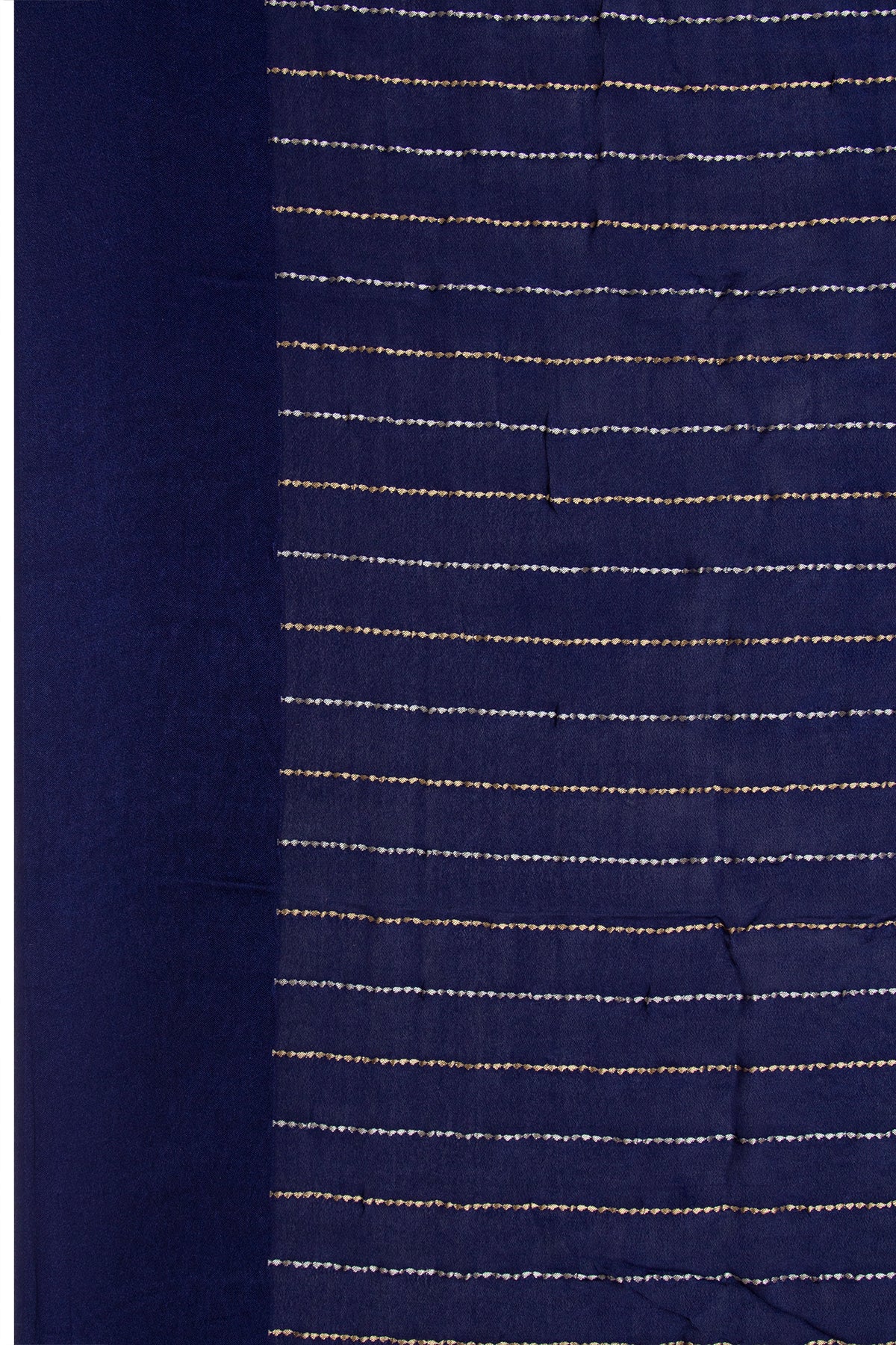 Georgette Vertical Lines Dark Blue Saree With Bandhani Pallu