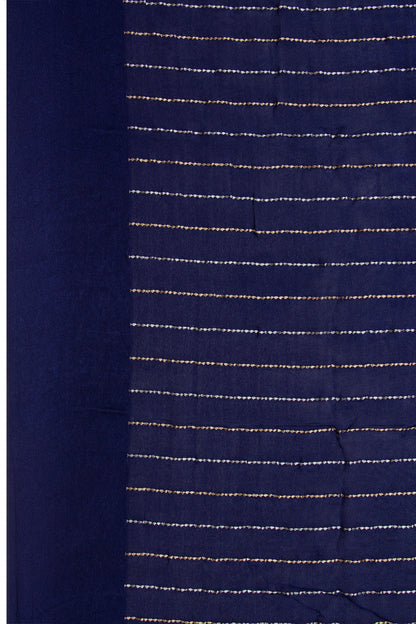 Georgette Vertical Lines Dark Blue Saree With Bandhani Pallu