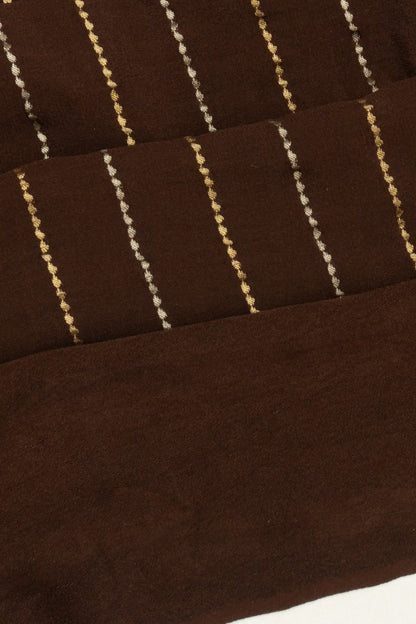 Georgette Vertical Lines Coffee Brown Saree With Bandhani Pallu