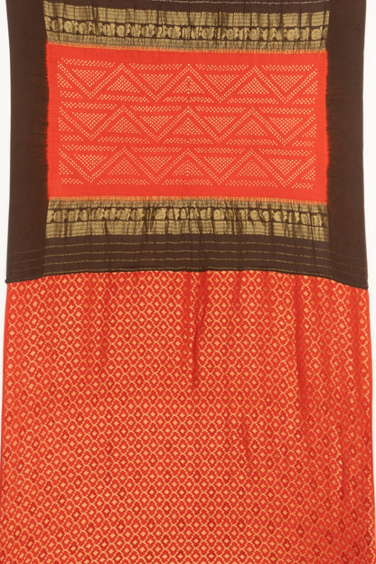 Georgette Vertical Lines Coffee Brown Saree With Bandhani Pallu