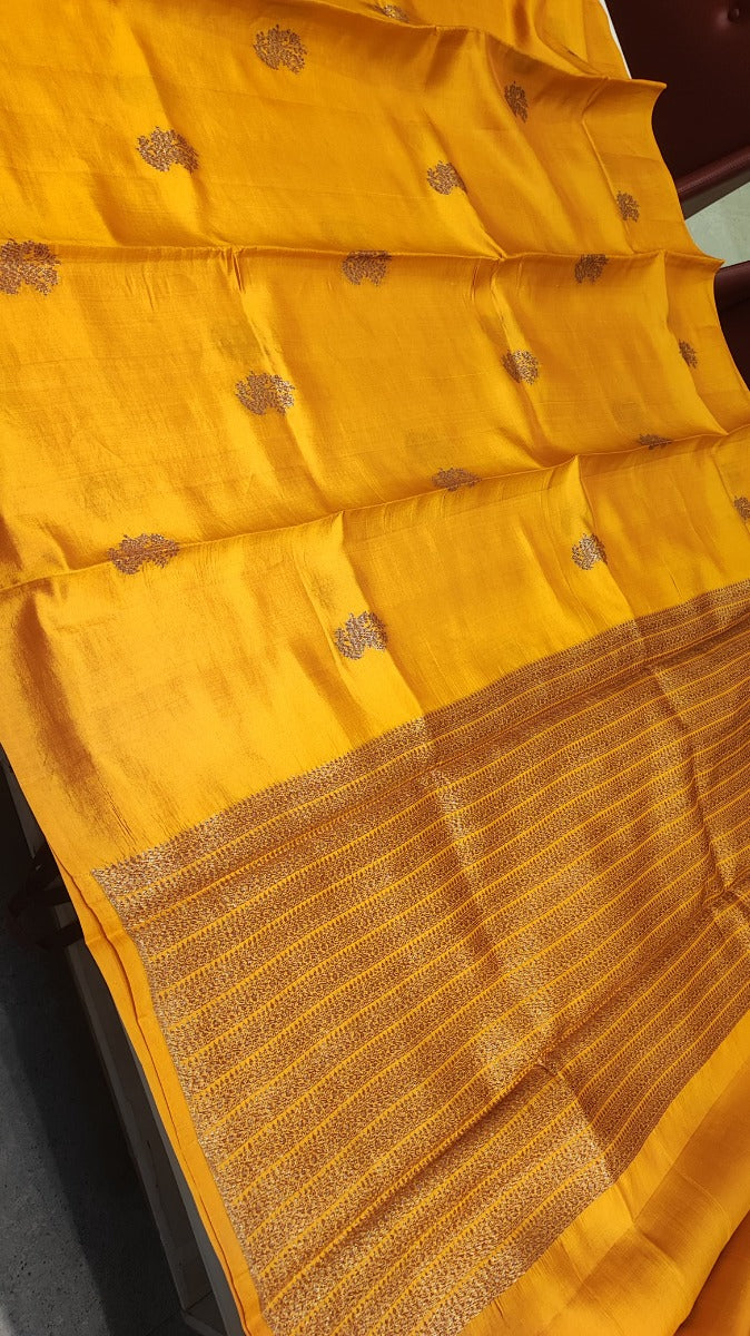 Banarasi Silk Butta Mustard Yellow Saree