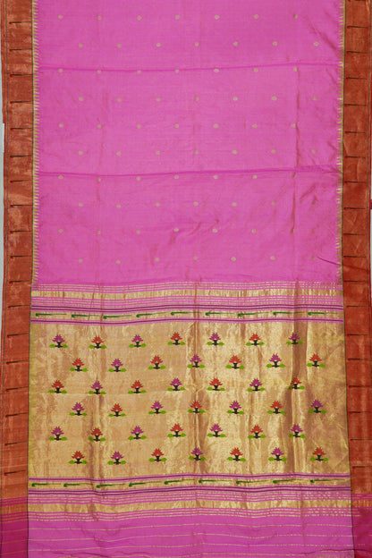 Paithani Silk Tissue Butta Magenta Pink Saree