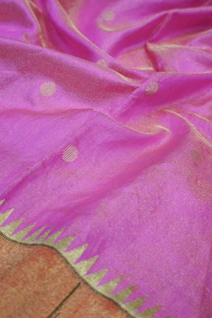 Paithani Silk Tissue Butta Magenta Pink Saree