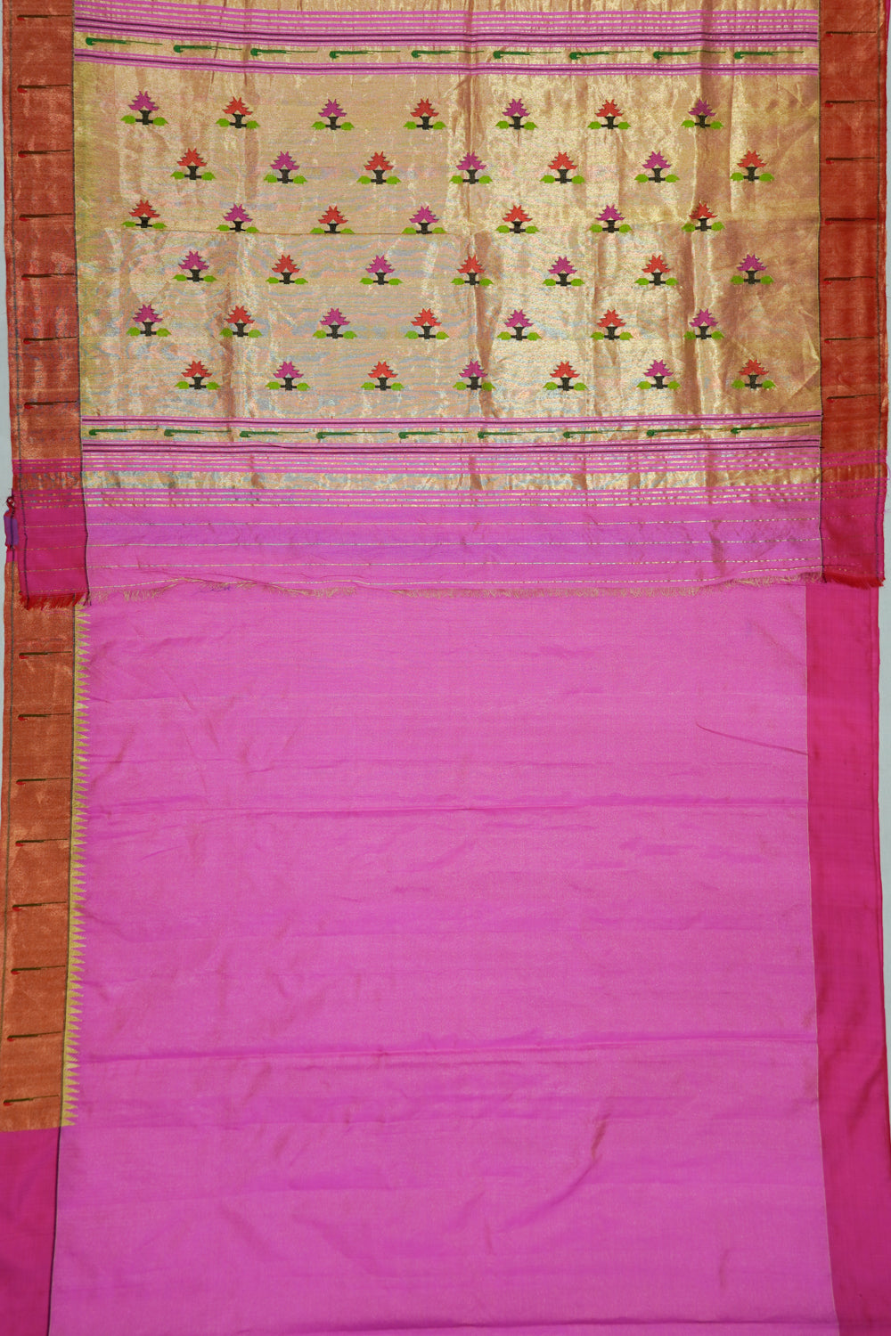 Paithani Silk Tissue Butta Magenta Pink Saree