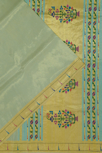 Paithani Silk Vertical Lines Sky Blue Saree With Single Muniya Border