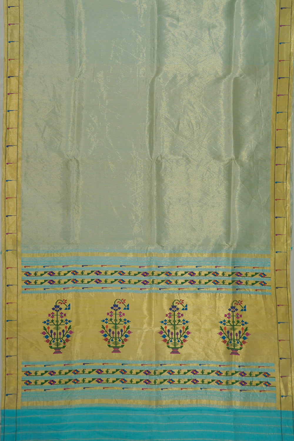 Paithani Silk Vertical Lines Sky Blue Saree With Single Muniya Border