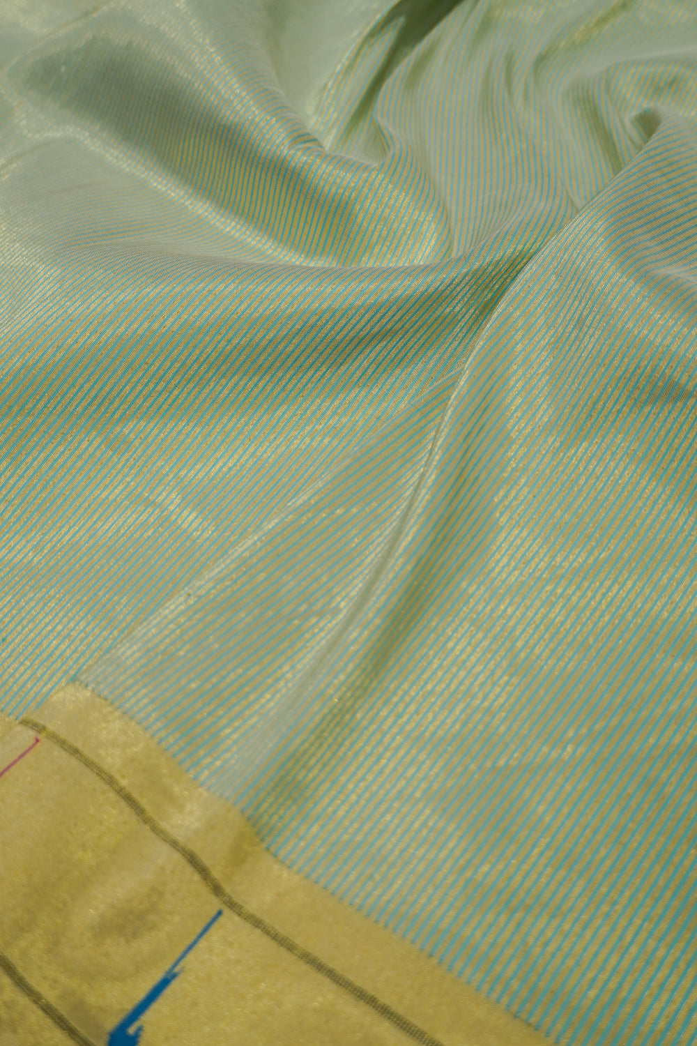 Paithani Silk Vertical Lines Sky Blue Saree With Single Muniya Border