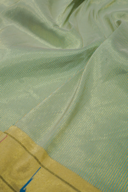 Paithani Silk Vertical Lines Sky Blue Saree With Single Muniya Border