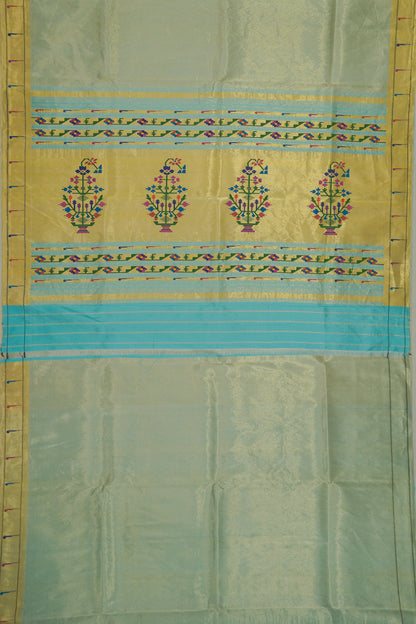 Paithani Silk Vertical Lines Sky Blue Saree With Single Muniya Border