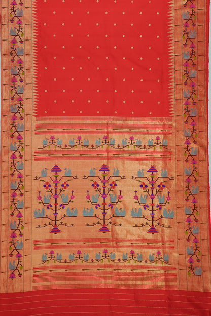 Paithani Silk Butta Red Saree