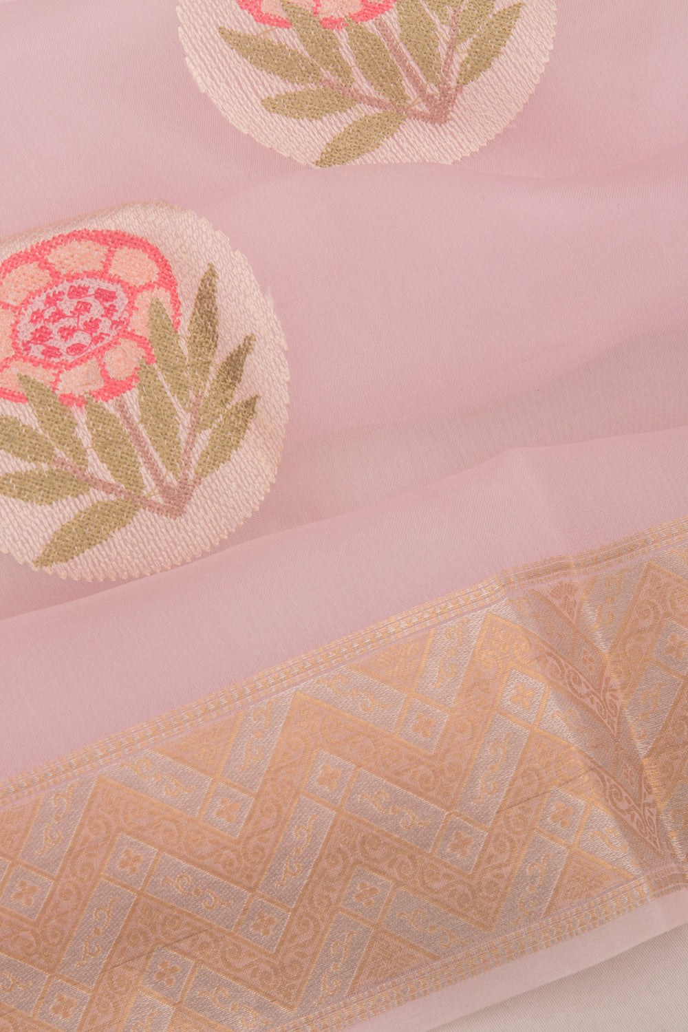 Organza Floral Embroidery Baby Pink Saree