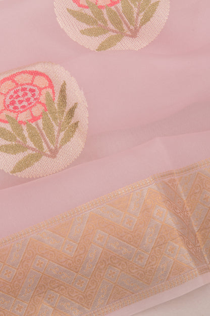 Organza Floral Embroidery Baby Pink Saree