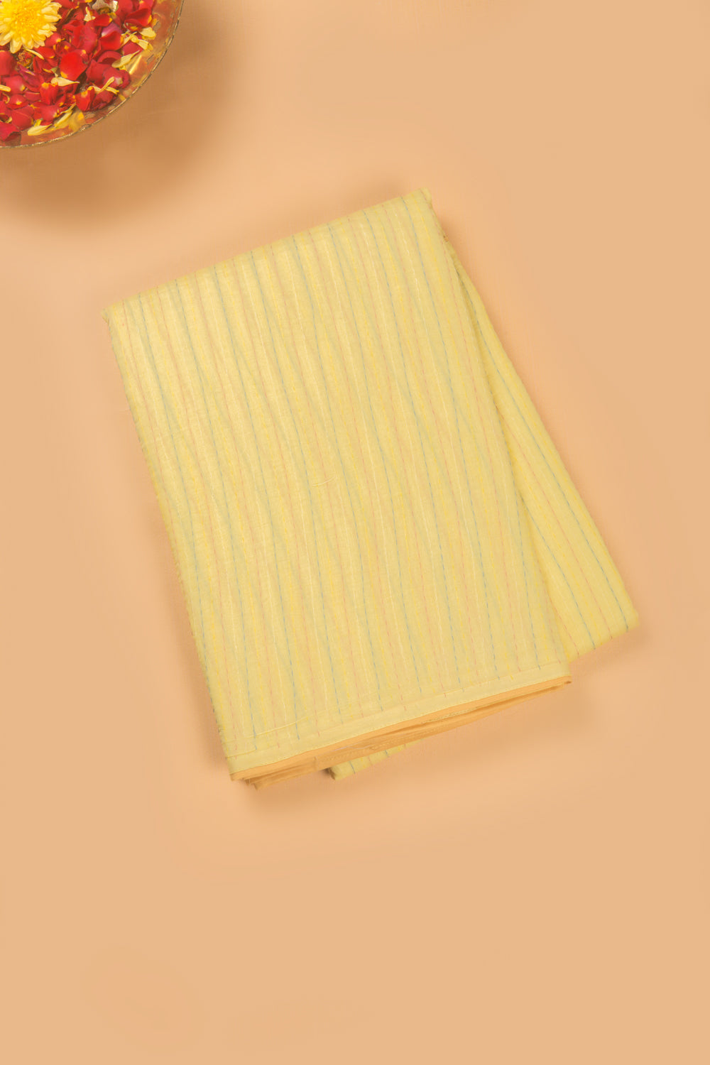 Chanderi Cotton Kantha Work Lemon Yellow Saree