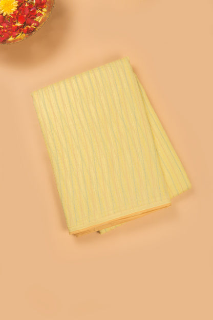 Chanderi Cotton Kantha Work Lemon Yellow Saree