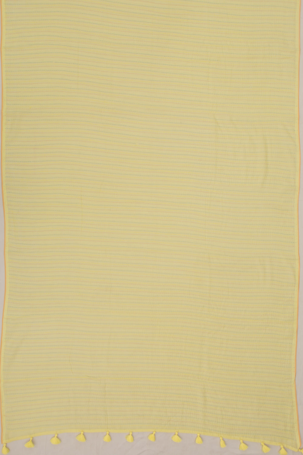 Chanderi Cotton Kantha Work Lemon Yellow Saree