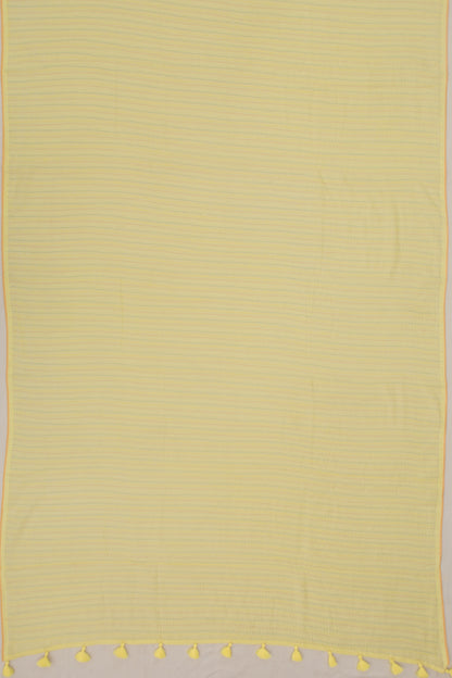 Chanderi Cotton Kantha Work Lemon Yellow Saree