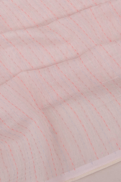 Chanderi Cotton Kantha Work Pastel Pink Saree