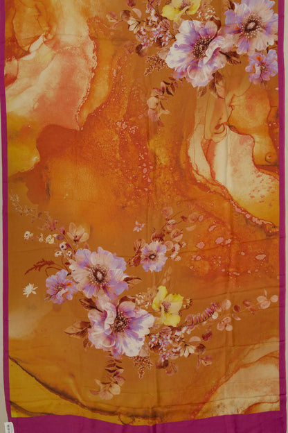 Crepe Floral Printed Mustard Yellow Saree