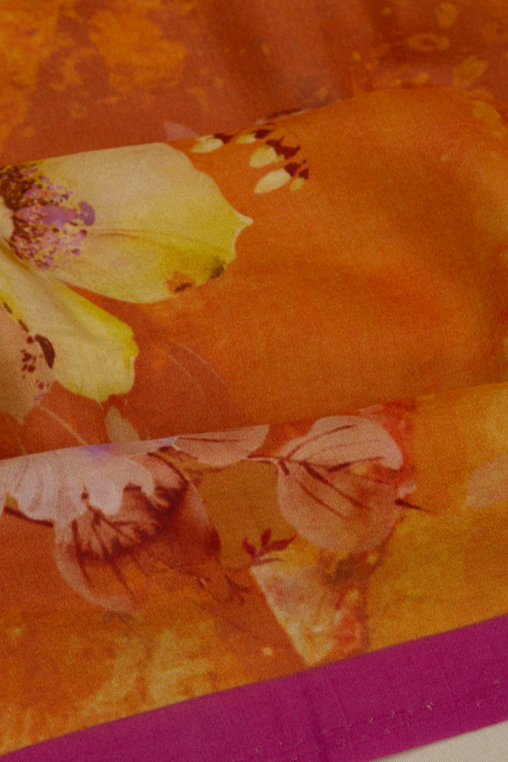 Crepe Floral Printed Mustard Yellow Saree