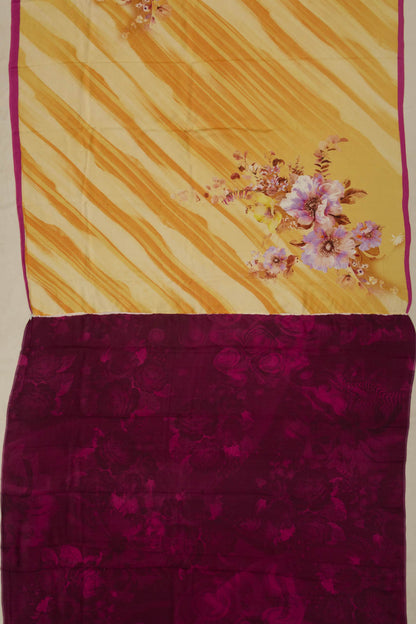Crepe Floral Printed Mustard Yellow Saree