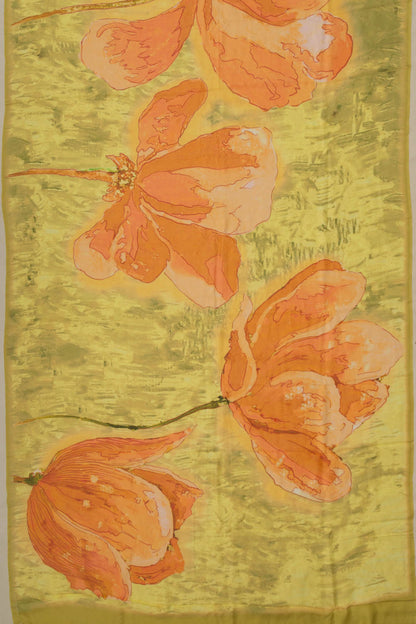 Crape Floral Printed Yellow Saree