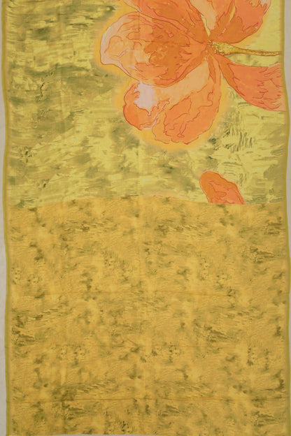 Crape Floral Printed Yellow Saree