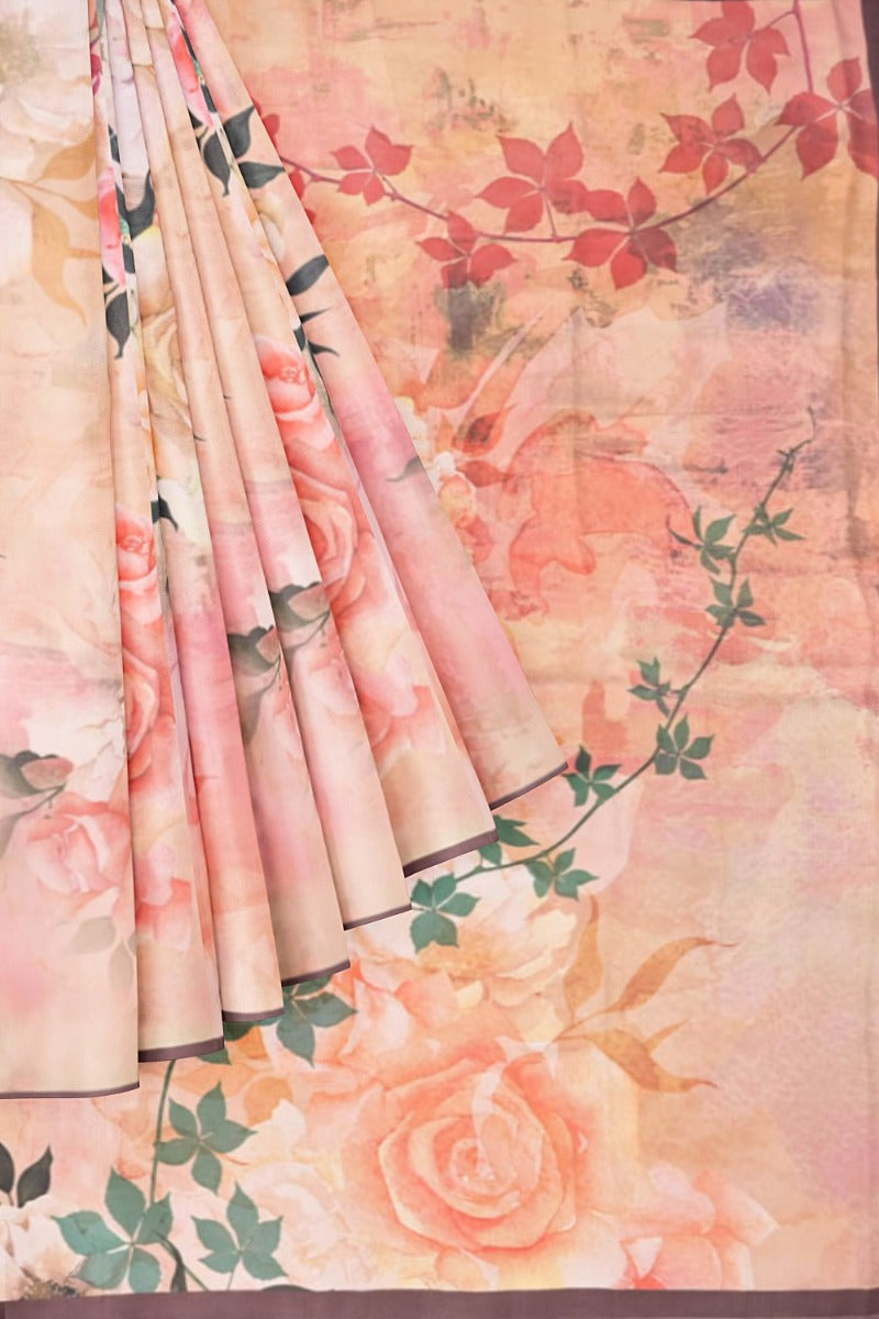Crepe Floral Printed Peach Saree