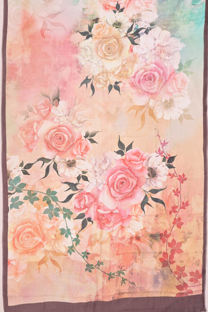 Crepe Floral Printed Peach Saree