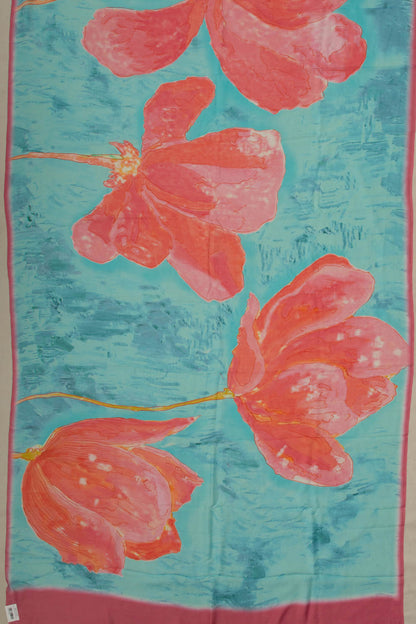Crepe Floral Printed Sky Blue Saree