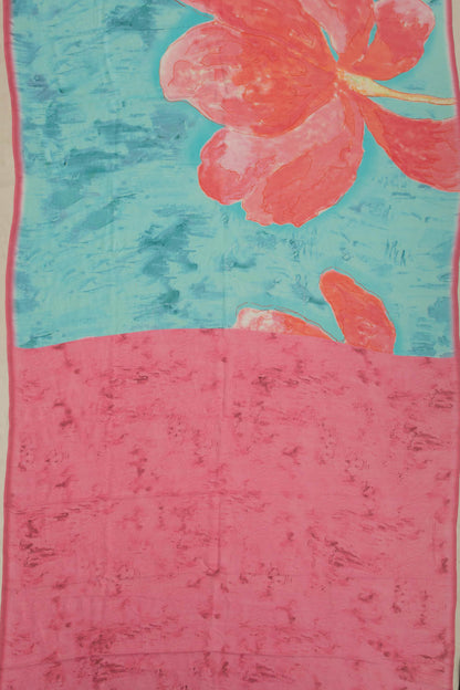 Crepe Floral Printed Sky Blue Saree
