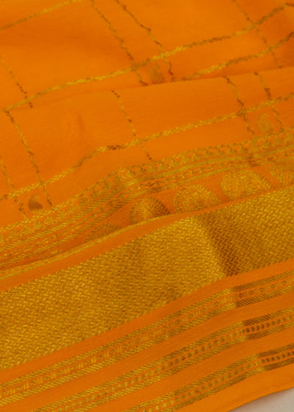 Georgette Checks Mustard Yellow Saree With Kalamkari Pallu