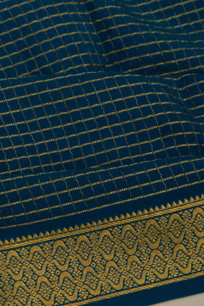 Georgette Checks Blue Saree With Kalamkari Pallu
